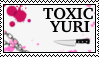 a stamp that says 'toxic yuri' and has a knife below it